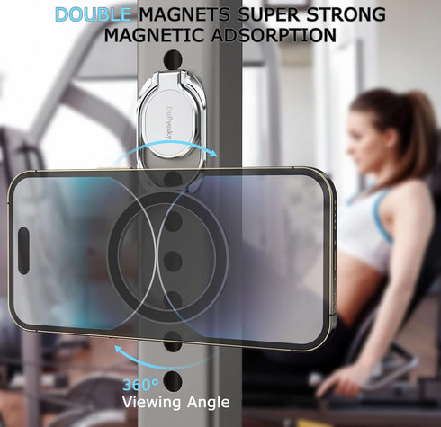 Magnetic Phone Grip Holder Kickstand, Gym Double Adjustable Finger Ring Grip and Stand, Compatible with PopSockets MagSafe Ring Removable for iPho...