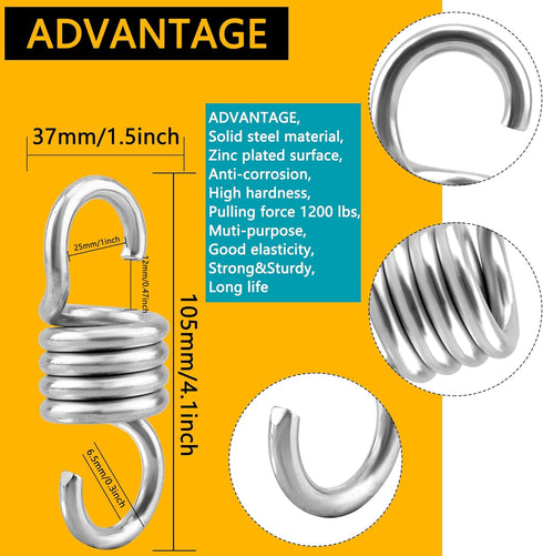 8 Pcs Swing Spring Heavy Duty Hanging Springs Porch Swing 2640lbs Hammock Hanger Springs for Swings Hammock-Chair Ceiling Mount Replace, (660lbs x...