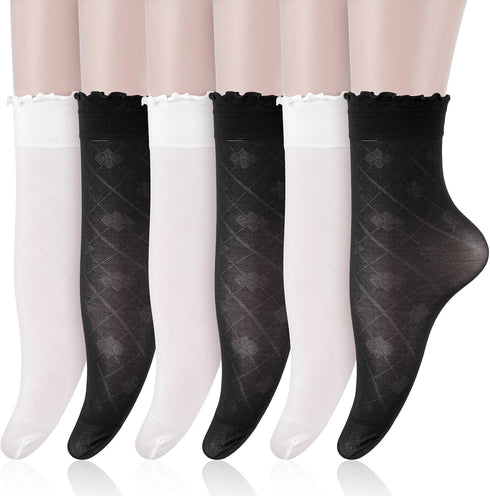 6 Pairs Sheer Ankle Socks Women Summer Ultra Thin Sheer Ruffle Socks Breathable Nylon Stocking Cool See Through Socks White Sheer Socks Soft Silk ...