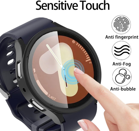 [6+6 Pack for Samsung Galaxy Watch 7 Screen Protector Case 44mm,HD Anti-Fog Tempered Glass Film & Waterproof Hard PC Bumper Cover for Galaxy Watch...