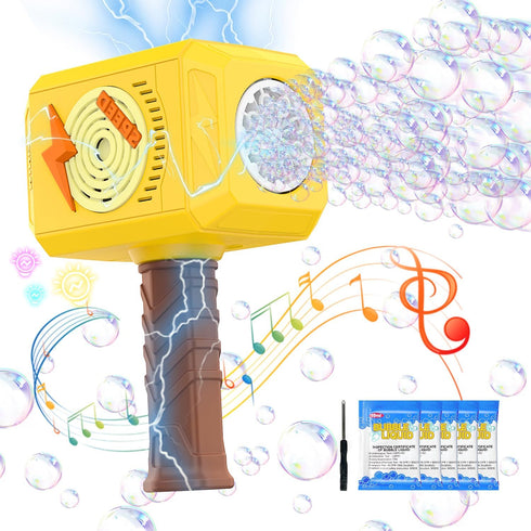 Bubble Machine,2024 NEW Hammer Bubble Gun Kids Toys for Ages 5-7 Automatic Bubble Blower Bubble Wand with Light & Music Bubble Maker Include Bubbl...