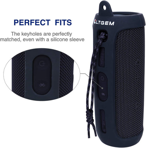 LTGEM Silicone Carrying Travel Case for JBL FLIP 5 Waterproof Portable Bluetooth Speaker with Extra Carabiner - Black......