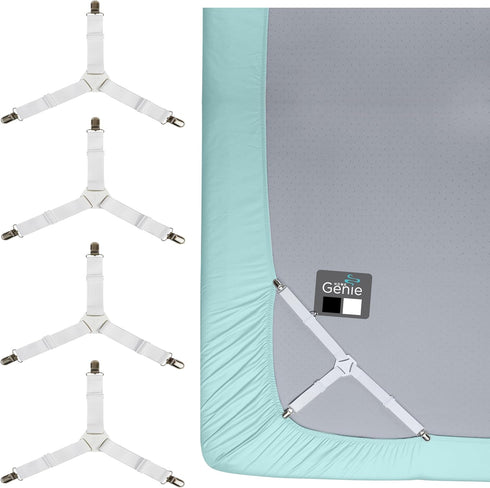 HOME GENIE Stay in Place Heavy Duty Adjustable Fitted Bed Sheet Straps, Easy Install, No Mattress Flipping, Wrinkle Free Bedding Sheets Fasteners,...