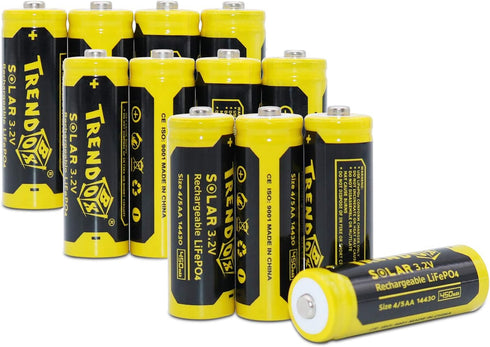 TRENDBOX 14430 3.2V 450mAh Battery LiFePo4 Rechargeable Solar Batteries for Outdoor Garden Light 12 Pack...