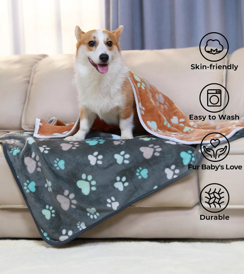 Luciphia 1 Pack 2 Pet Blankets for Dogs Cats, Fleece Print Dog Cat Blankets for Small Medium Large Puppy Kitten, Paw Grey Brown Medium(30x20 inch)...