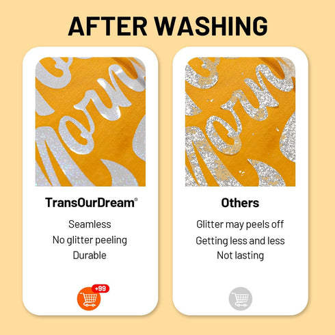 TransOurDream Tru-PU Smart Iron On Vinyl, White Glossy Glitter Heat Transfer Vinyl, 13in x 10ft HTV for AIR 2, EXPLORE 3, MAKER 3, CAMEO, Matless ...