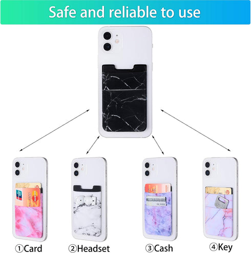 Weewooday 6 Pieces Phone Card Pocket Holder Stretchy Spandex Wallet Pocket Marble Pattern Double Pouch Credit Card ID Case Pouch Sleeve Adhesive S...