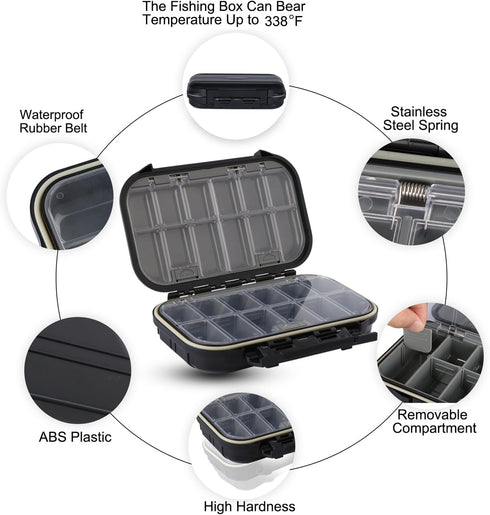 Goture Small Tackle Box,Waterproof Fishing Lure Boxes, 2 sided adjustable Small Plastic Case Small Box Storage Containers Black SMALL 6.69'' X 4.3...