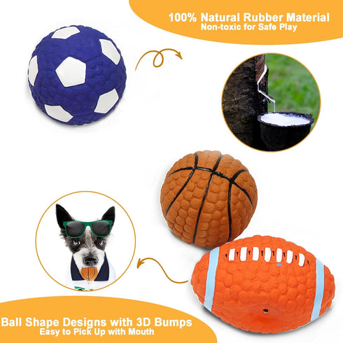 2.4" Squeaky Latex Dog Toy Ball Sports Balls Sets, Soft, Bouncy & Durable for Small Medium Dogs Puppy Interactive Chew Toys 5 Pcs/Set...