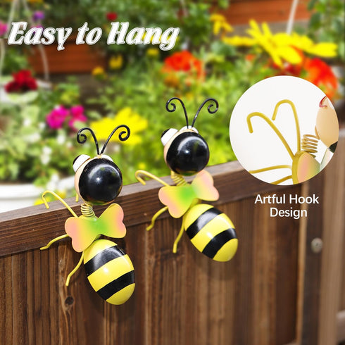 Lewondr Bee Metal Wall Art, 3D Bee Metal Wall Sculpture, Hanging Outdoor Wall Decor Fence Decoration for Garden, Yard, Patio, Indoor Home, Set of ...