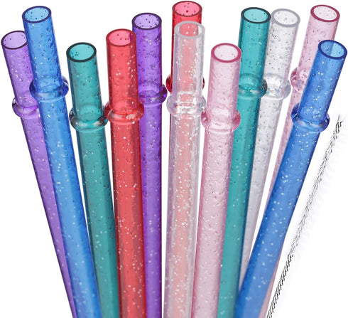 Dakoufish 12 Piece 12 Inch Glitter Sparkle Reusable Straws Made Of Food Grade Hard Thick Tritan Material Plus One Cleaning Brush (12inch,6color)...