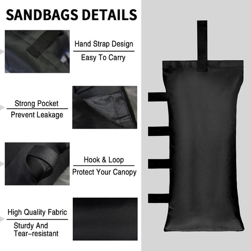 Tent Weights Set of 4 Sand Bags for Canopy Legs Outdoor Instant Sun Shelter Patio 112LBS Large Heavy Duty (Black)...