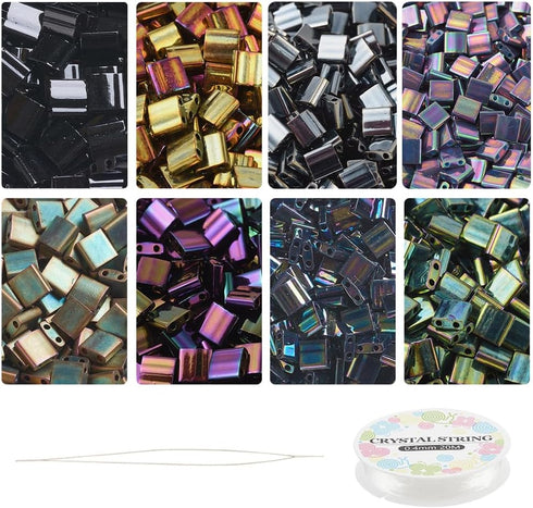 NBEADS about 208 Pcs Metallic Tila Beads Kit, 8 Colors 5 * 5mm Glass Seed Beads Kit Including Elastic Thread and Stainless Steel Beading Needles f...