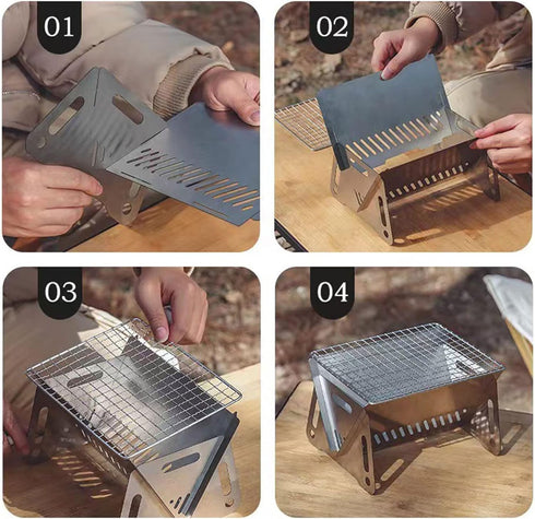 Wood Burning Camping Stove Folding With Pot Stand Portable Stainless Steel Grill Backpacking Stove For Hiking Picnic...