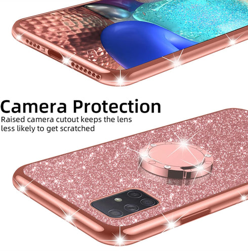 nancheng for Samsung Galaxy A71 5G Phone Case Cute Girls Women Glitter Silicone Case with Ring Stand Strap Lanyard Shockproof Protection Cover - R...