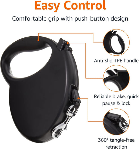 Amazon Basics Retractable Dog Leash, Large - 24ft, Black...