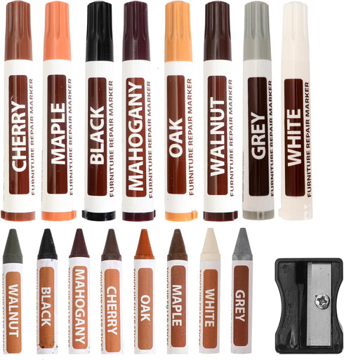 Frniture Markers Touch Up 17 Piece Wood Floor Scratch Repair Kit Wood Markers and Wax Sticks with Sharpener Kits for Stains Scratches...