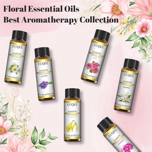 Floral Essential Oils Set of 6 Pure Essential Oil Gift Set for Diffusers, Soap & Candle Making - Lavender, Rose, Ylang Ylang, Jasmine, Geranium, C...