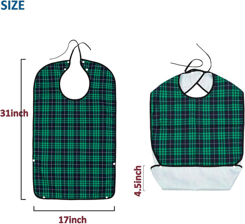 3PK Adult Bibs for Eating - Waterproof Clothing Protector with Crumb Catcher-Bibs for Seniors for Eating at Mealtime 30" L x 18" Men/Women (New Up...