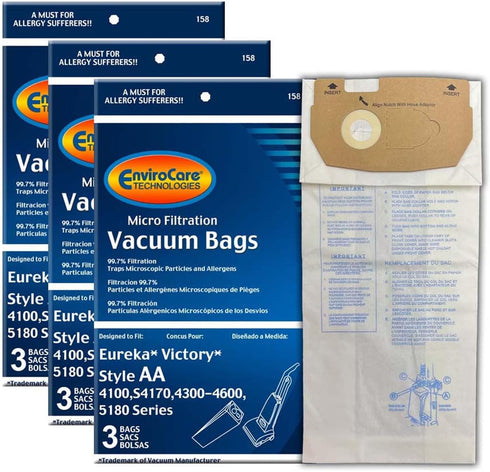 EnviroCare Replacement Micro Filtration Vacuum Cleaner Dust Bags for Eureka Style AA Victory and True HEPA Uprights. 9 Pack...