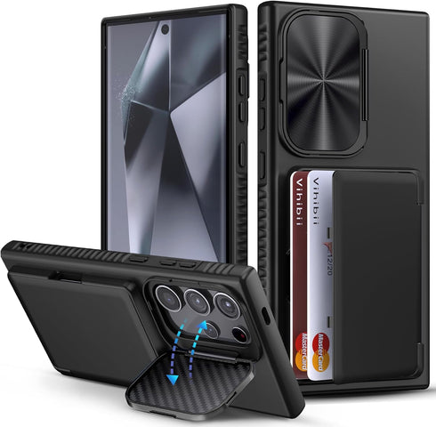 Vihibii for Samsung Galaxy S24 Ultra Case Wallet with Card Holder (4 Cards) & Stand & Camera Protective Cover, Hard Back Soft Edge Shockproof Kick...
