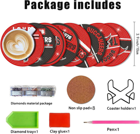 8 Pcs Diamond Painting Coasters Kit, DIY Football Diamond Art Coasters with Holder for Tampa Bay Adults Kids...