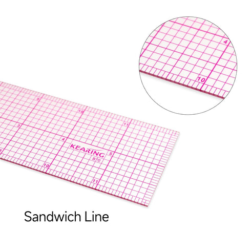 Clear Graph Ruler Fashion Design Ruler, Sandwich Line, 2 x 12", Transparent Pattern Making Dress Making Ruler for Sewing Quilting...
