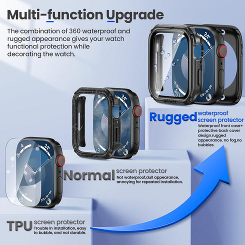 Goton 2 in 1 Waterproof Rugged Case for Apple Watch Screen Protector 44mm Series 6 5 4 SE, 360 Protective Glass Face Cover Hard PC Bumper + Back F...