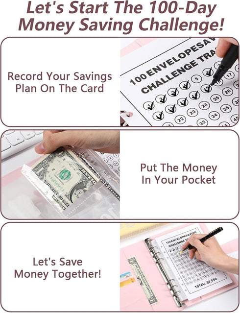 Toguma 100 Envelopes Money Saving Challenge Book, Easy and Fun to Save to 5,050, Savings Challenges Book with Envelopes Clearly Visible Budget Pla...