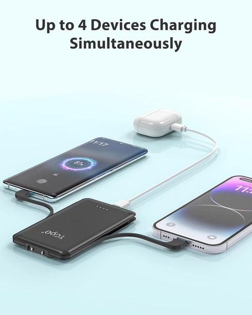 TG90° Power Bank Portable Phone Charger, 5000mAh Lightweight Battery Pack with Built-in AC Wall Plug and Cables, Ultra Mini Battery Charger Compat...