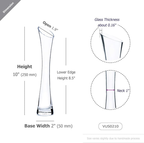 WGV Maria Bud Vase, Width 2", Height 10", Clear Slant Cut Opening Gathering Concaved Glass Floral Container Centerpiece for Wedding Party Event Ho...