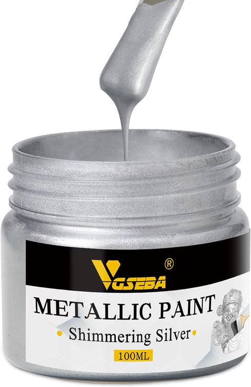 Acrylic Paint Metallic Silver, Non Toxic, Non Fading, 100ml Silver Leaf Paint for Art, Painting, Handcrafts, Ideal for Canvas Wood Clay Fabric Cer...