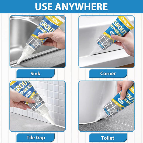 Tile Grout Repair Kit, 2 Pack Tile Grout Filler Tubes, Grout Cleaner for Tile Floors Sink Bathroom Shower Kitchen, Grout Sealer Restore and Renew ...