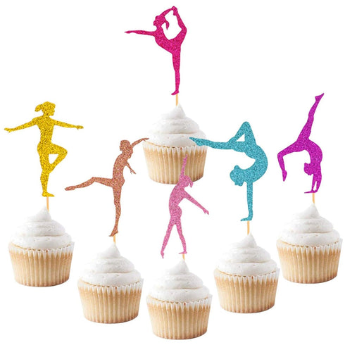 Gymnastics Cupcake Topper Gymnast Themed Cake Food Fruit Dessert Appetizer Picks Girl Birthday Party Supplies Colorful Glitter Decorations Set of ...