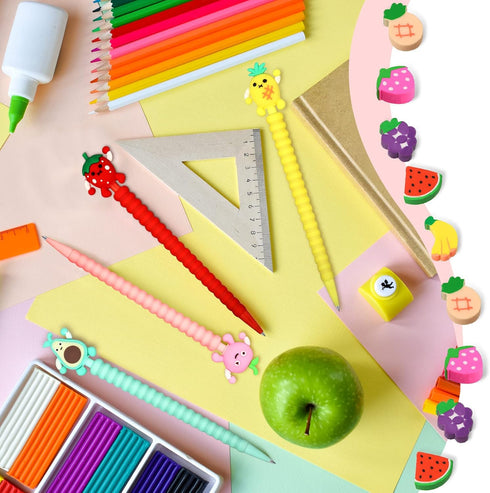 Chinco 24 Pieces Mechanical Pencil Cute Mechanical Pencils with Fruit Erasers and Pencil Refills Pastel Mechanical Pencils Colorful Pencil with Fu...