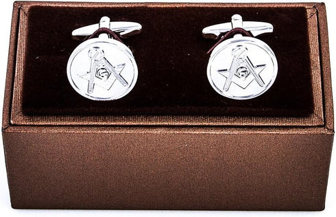 Freemason Masonic Mason Round Pair Cufflinks in a Presentation Gift Box & Polishing Cloth...