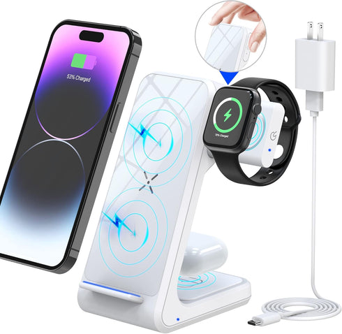 Wireless Charging Station, 3 in 1 Wireless Charger Stand, Fast Wireless Charging (White)......