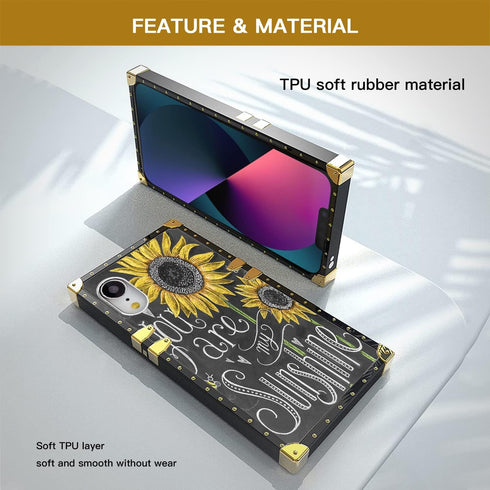 BOYYUNGYU Square Phone Case for iPhone Xr with Sunflower You are My Sunshine Pattern Soft TPU Metal Plating Four-Corner Anti-Drop and Shock-Proof ...