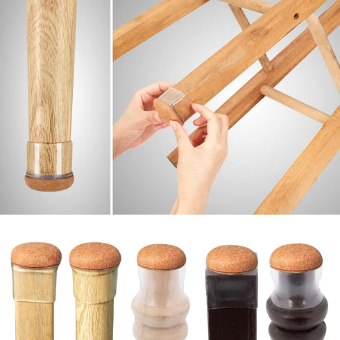 16 Pack Chair Leg Floor Protectors for Hardwood Floors, Round Rubber Furniture Sliders, 360°Felt Pad Bottom Wrapped Thickening Silicone Furniture ...