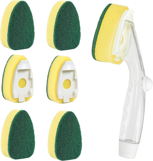 Soap Control Handle Dishwand Refills, 6 Sponges Heads Dish Wand Refill Replacement, Heavy Duty Non-Scratch Scrubber Dispensing Scrub Brush, Dishwa...