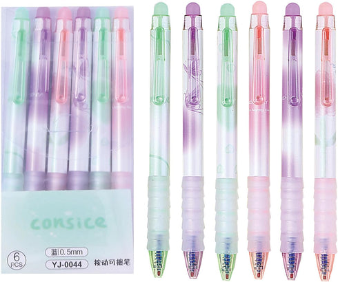 6 Pcs Erasable Gel Ink Pens Retractable Pens 0.5mm Blue Ink Pen Office School Pens Cute Aesthetic Pens Women Girls Pens (Blue Ink-Pastel)...