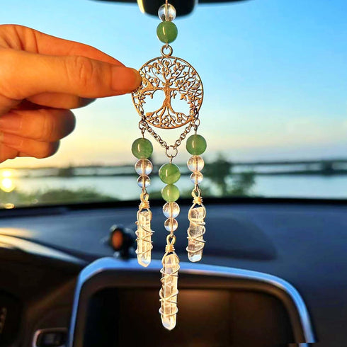 Hanging Car Charm, Handmade Crystal Window Car Hanging Ornaments, Dangling Moon, Healing Crystal Accessories, Rearview Mirror Decorations - Protec...