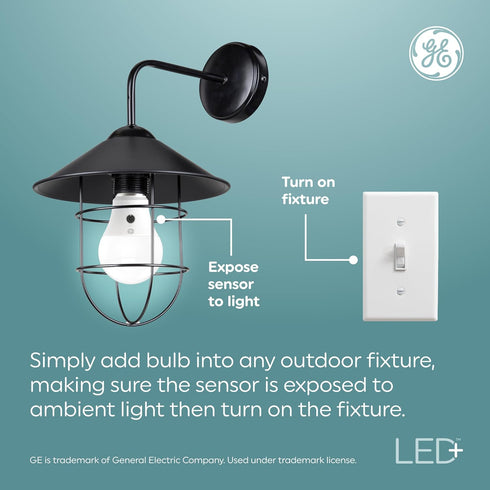 GE LED+ A19 Dusk to Dawn LED Light Bulb, Automatic On/Off Outdoor Security Light, Daylight (2 Pack)...