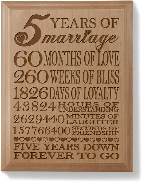 KATE POSH - 5th Anniversary Engraved Natural Wood Plaque, 5th Wedding for Her, for Him, for Couple, 5 Years of Marriage, 5 Years Together as Husba...