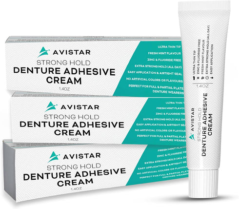 Extra Strong Denture Adhesive Cream, 12 Hour Hold Dental Glue, Waterproof, Zinc & Fluoride Free, Easy Apply Nozzle, Seals Food Out for Comfort, Mi...