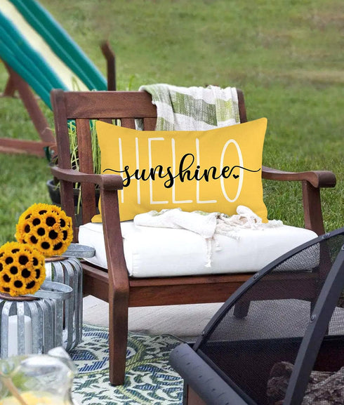 4TH Emotion Hello Sunshine Pillow Cover Farmhouse Yellow Lumbar Pillow Cover Spring Summer Decorations Cushion Case for Sofa Couch Polyester Linen...