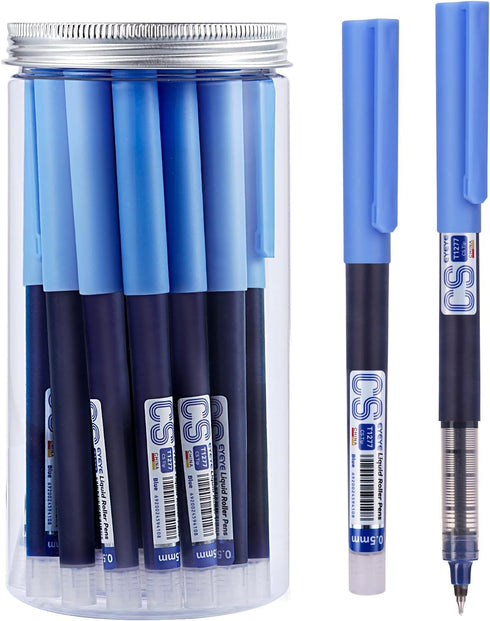16 Pack Liquid Ink Rollerball Pens, Blue Pens CS Fine Point with 0.5mm Blue Ink, Smooth Writing Bulk Pens, and Office Supplies...