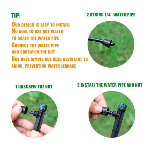Drip Irrigation Emitters for 1/4" Drip Tubing,5.5" Stake with Adjustable Automatic Irrigation Drippers for (4-7mm) Garden Watering System. (50pcs-...