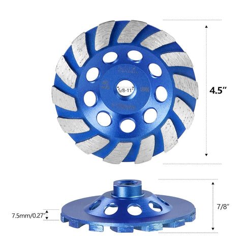 SALI 4.5 Inch Concrete Grinding Wheels 14 Turbo Diamond Segments 5/8-11 Arbor Diamond Grinding Wheel Fit for Paint, Epoxy, Mastic, Coating Removal...