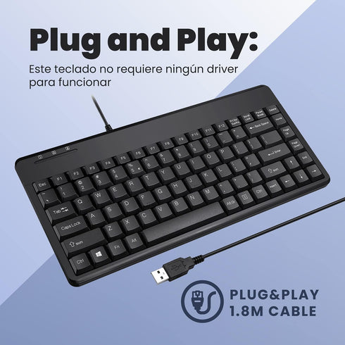 Perixx PERIBOARD-409U ES - Mini USB Teclado - Negro Brillante - QWERTY Español con Ñ tecla...